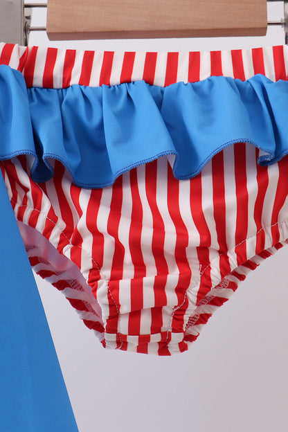Blue patriotic bow sequin 2pc girl's swimsuit