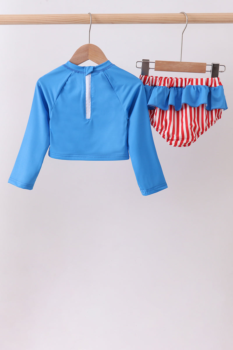 Blue patriotic bow sequin 2pc girl's swimsuit