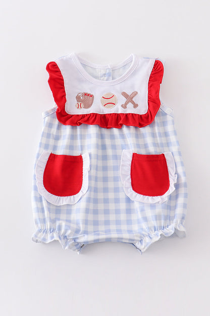 Blue plaid baseball baby girl bubble