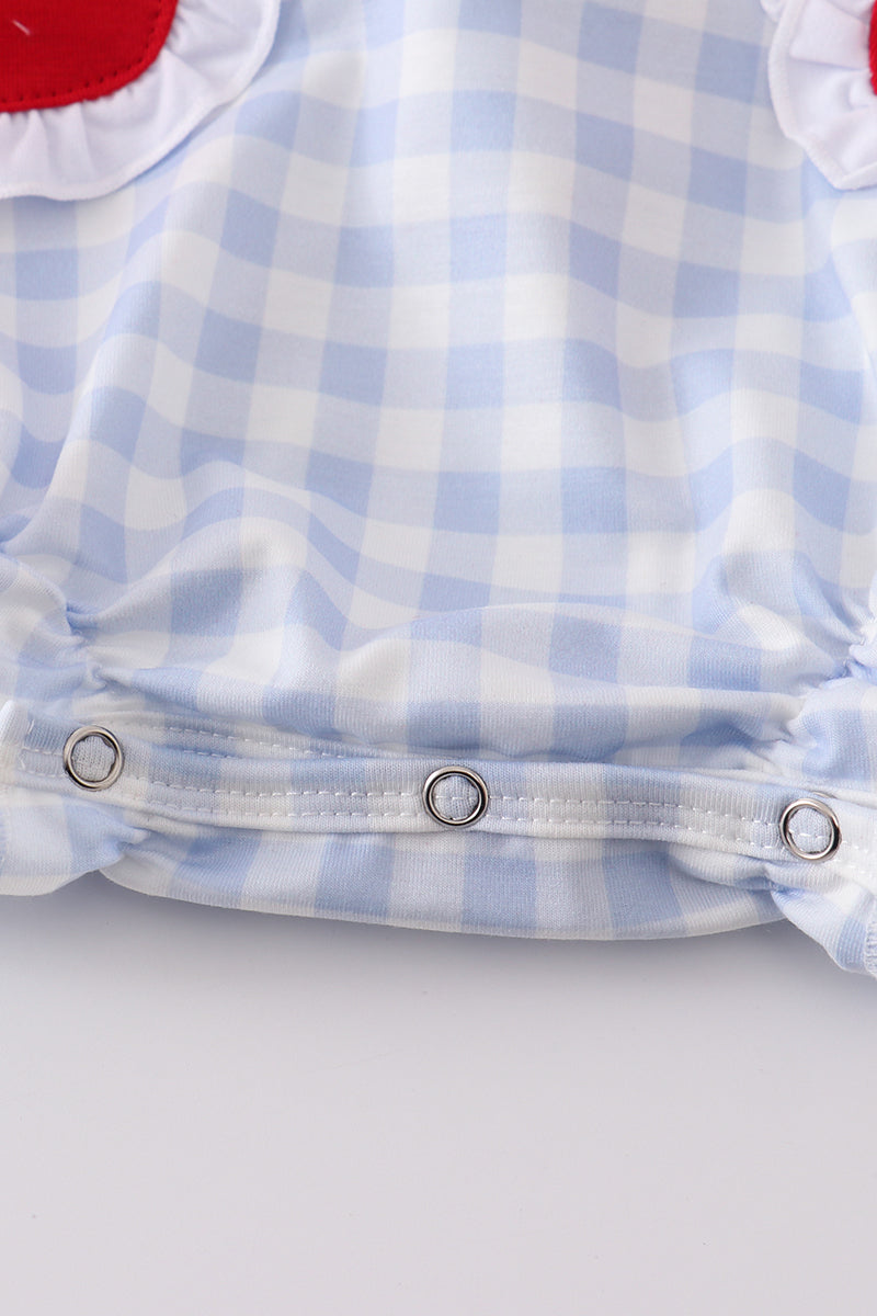 Blue plaid baseball baby girl bubble