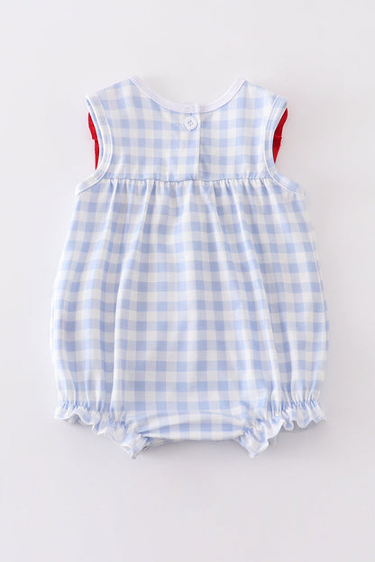 Blue plaid baseball baby girl bubble