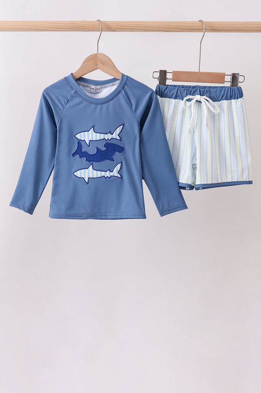 Blue shark boy's 2pc swimsuit
