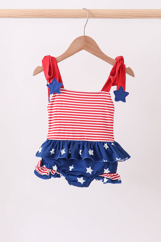 Blue star stripe one-piece swimsuit