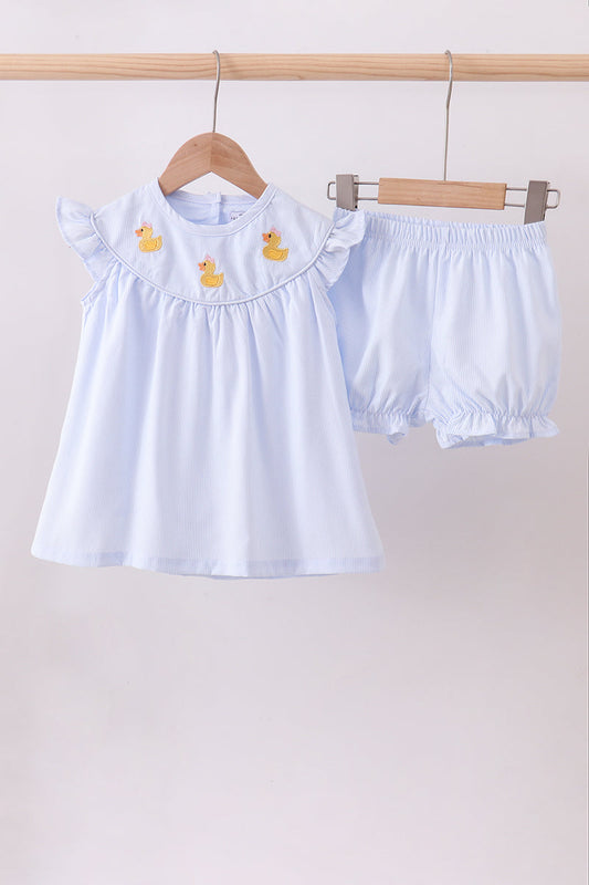 Blue stripe duck ruffle girl set