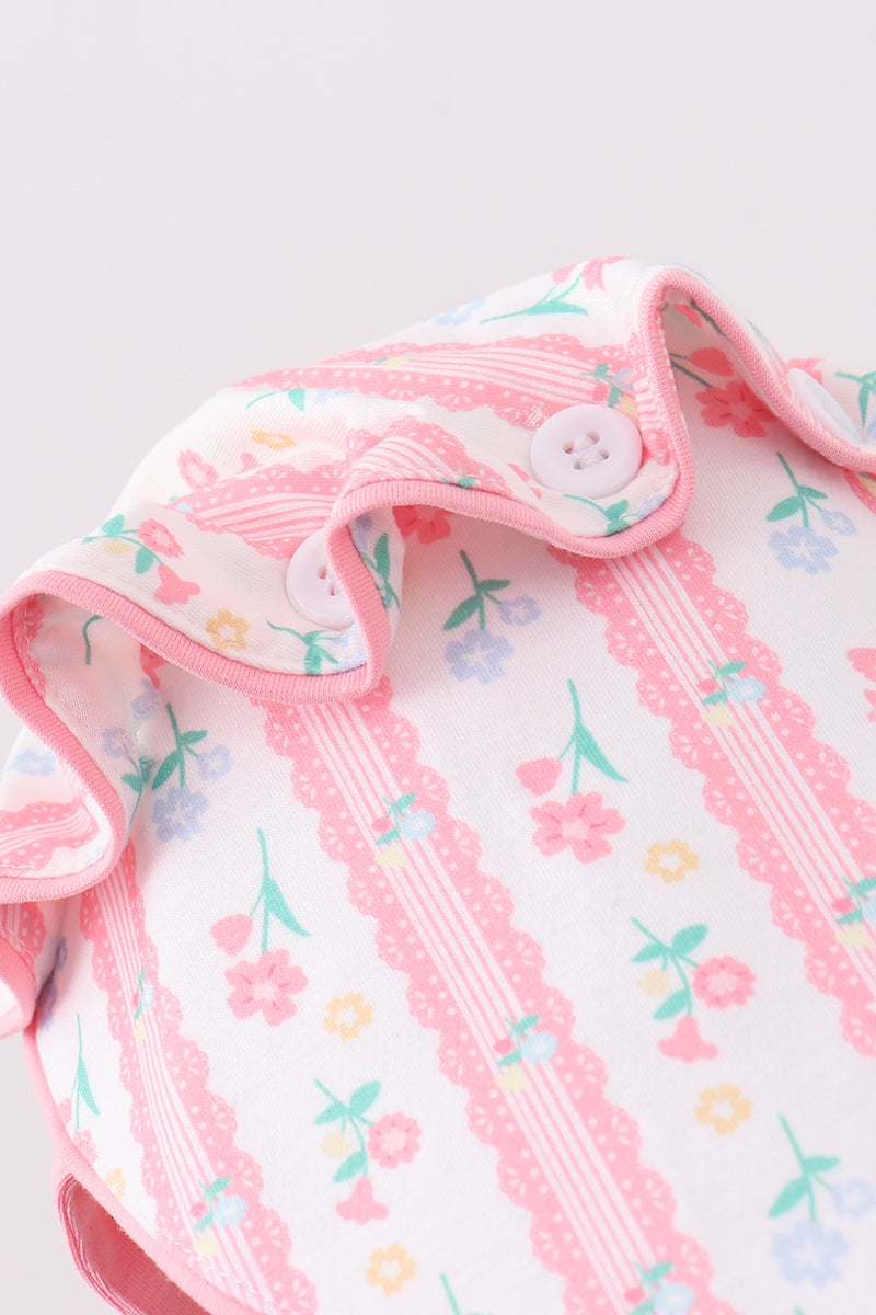 Blush floral ruffle baby bow bonnet