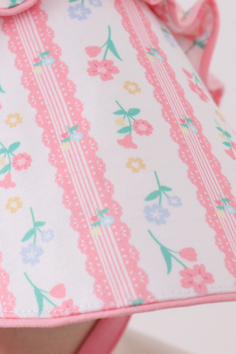 Blush floral ruffle baby bow bonnet