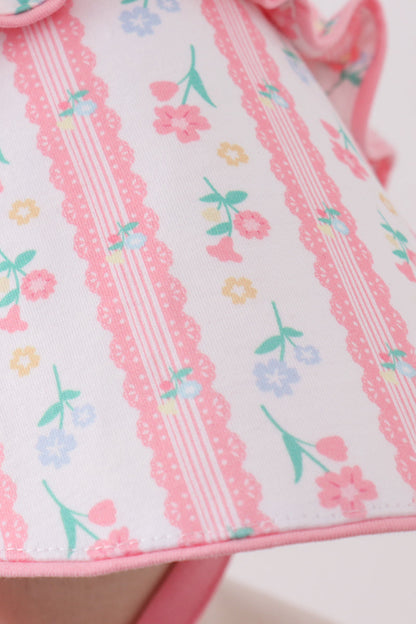 Blush floral ruffle baby bow bonnet