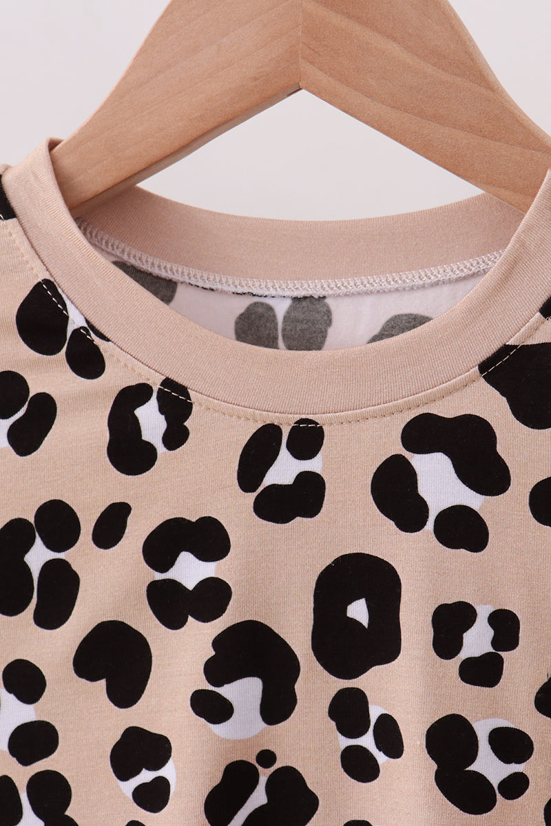 Brown leopard bamboo girl's pajama set