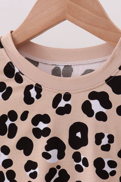 Brown leopard bamboo girl's pajama set