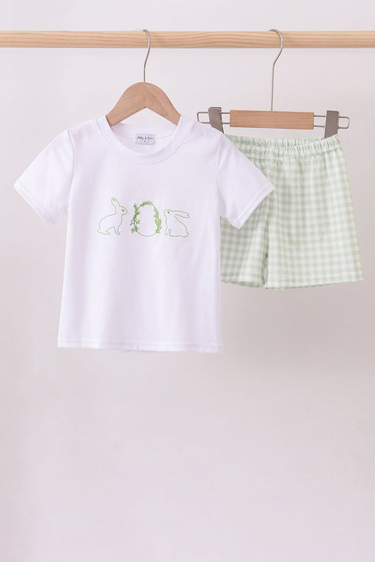 Bunny embroidery gingham boy shorts set