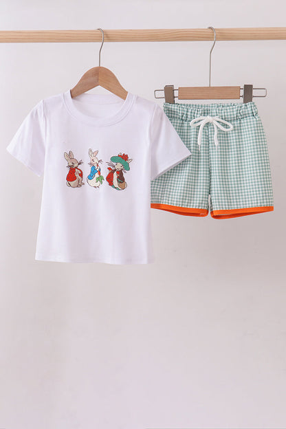 Bunny embroidery gingham shorts set