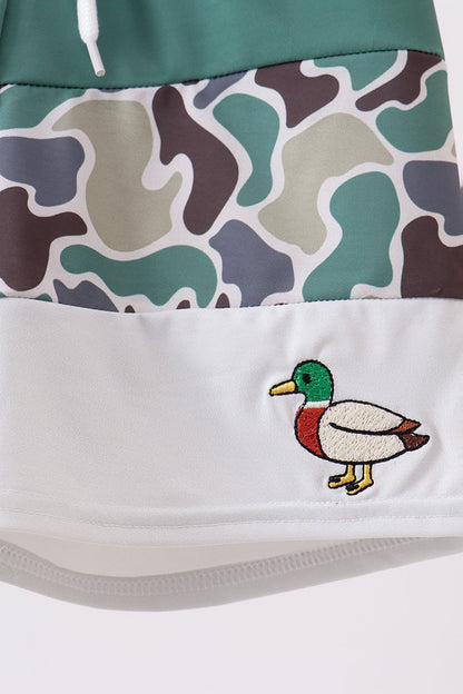 Camo Duck Embroidery Boys Swim Trunks