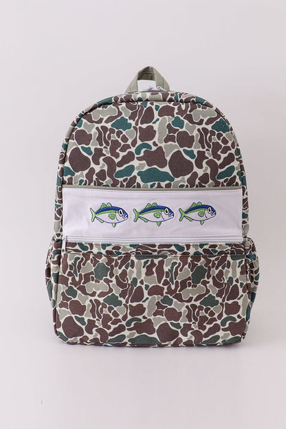 Camouflage fish embroidery canvas backpack