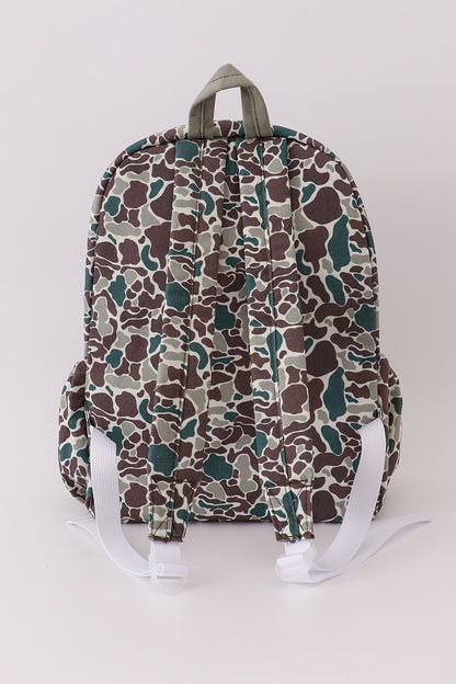 Camouflage fish embroidery canvas backpack