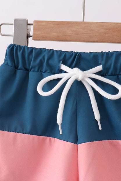 Colorblock Fish Embroidery Boys Swim Trunks