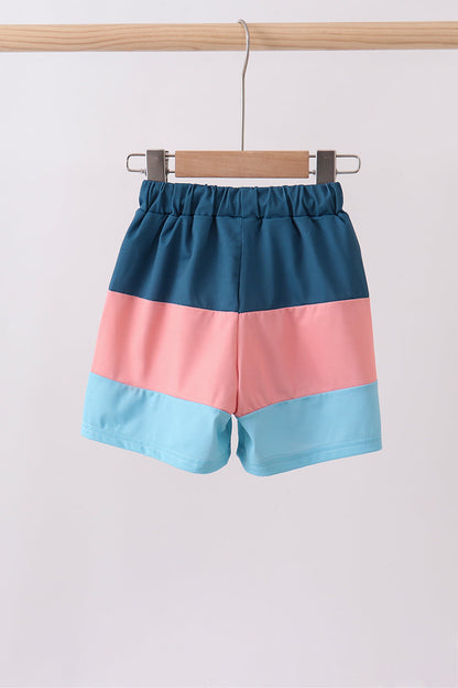 Colorblock Fish Embroidery Boys Swim Trunks