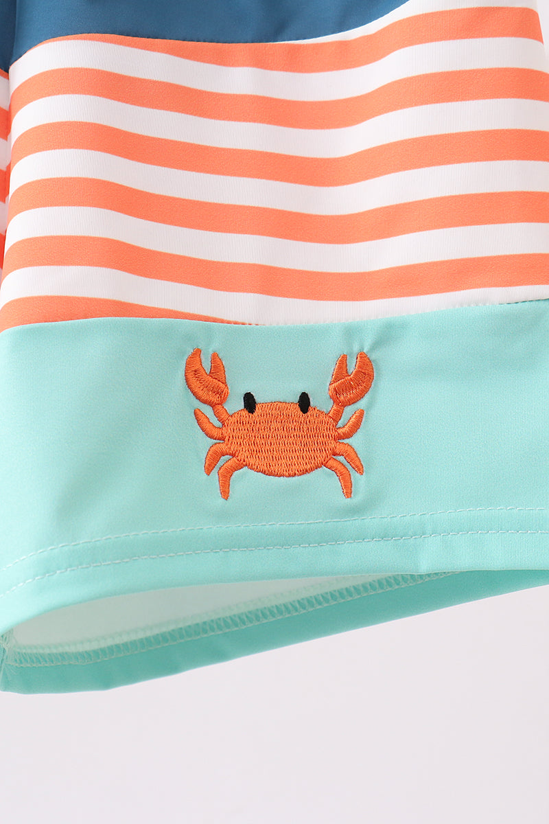 Crab Embroidery Boys Swim Trunks