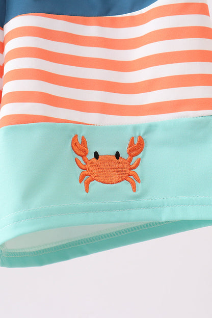 Crab Embroidery Boys Swim Trunks