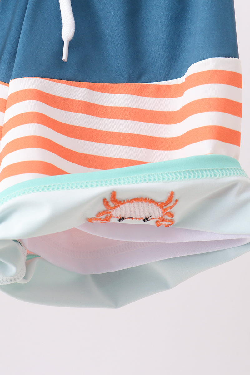 Crab Embroidery Boys Swim Trunks