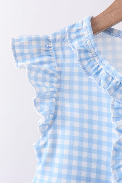 Easter cross embroidery ruffle gingham shorts set