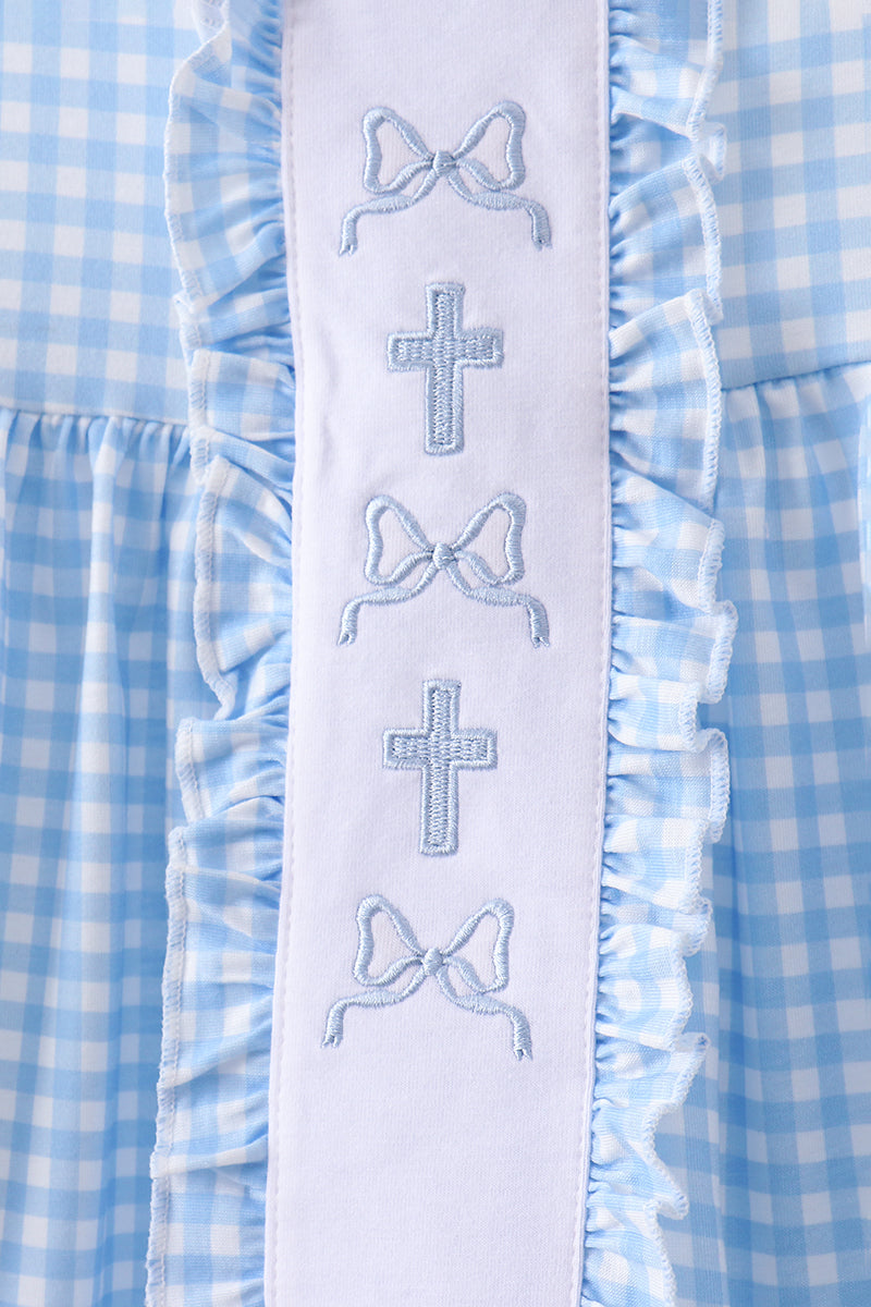 Easter cross embroidery ruffle gingham shorts set