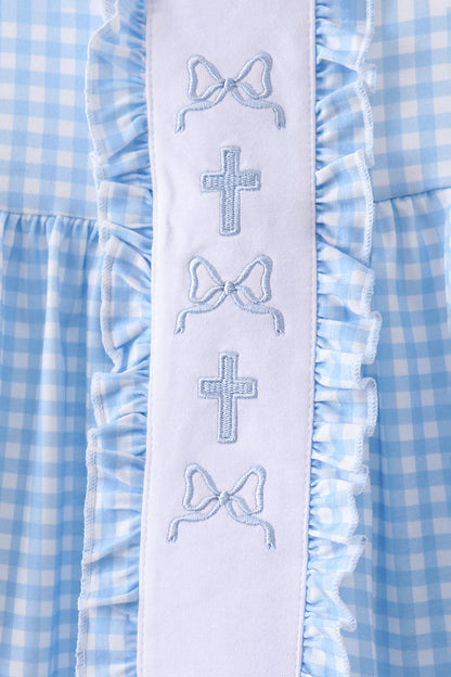 Easter cross embroidery ruffle gingham shorts set