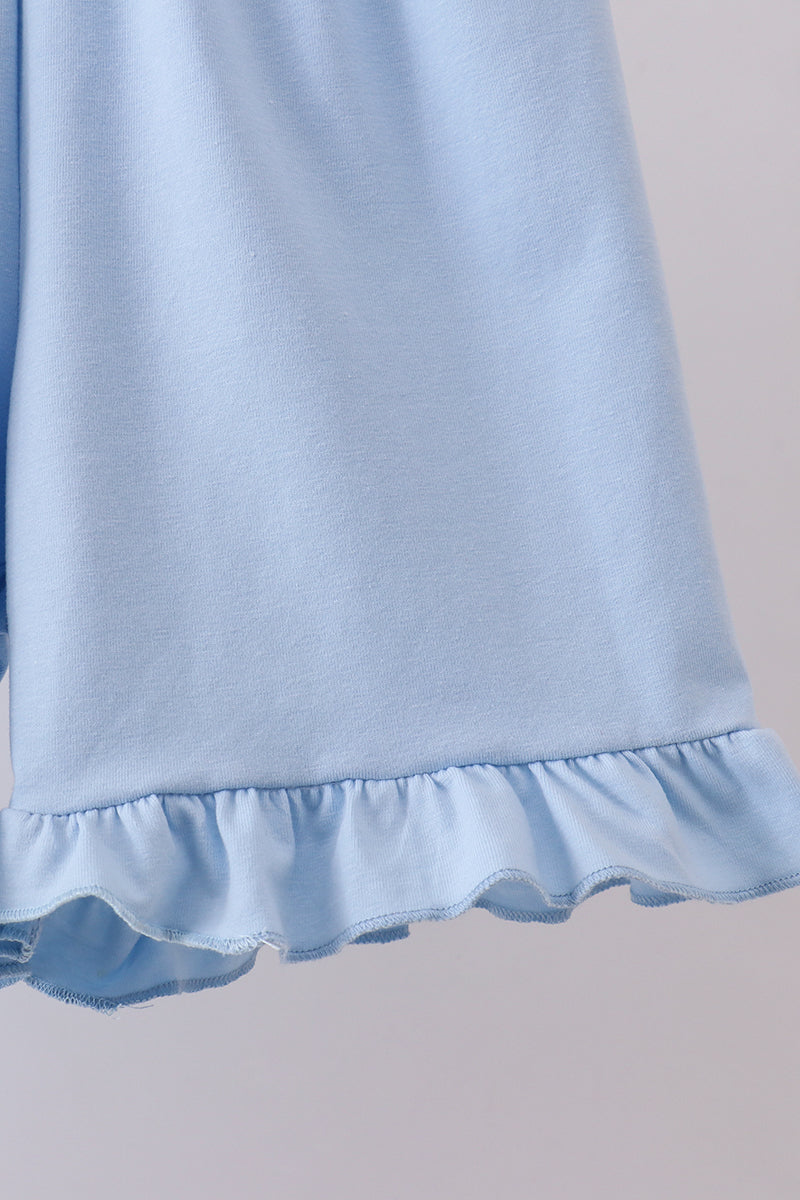 Easter cross embroidery ruffle gingham shorts set