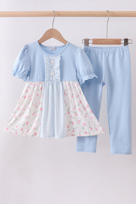 Floral blue girl pants set