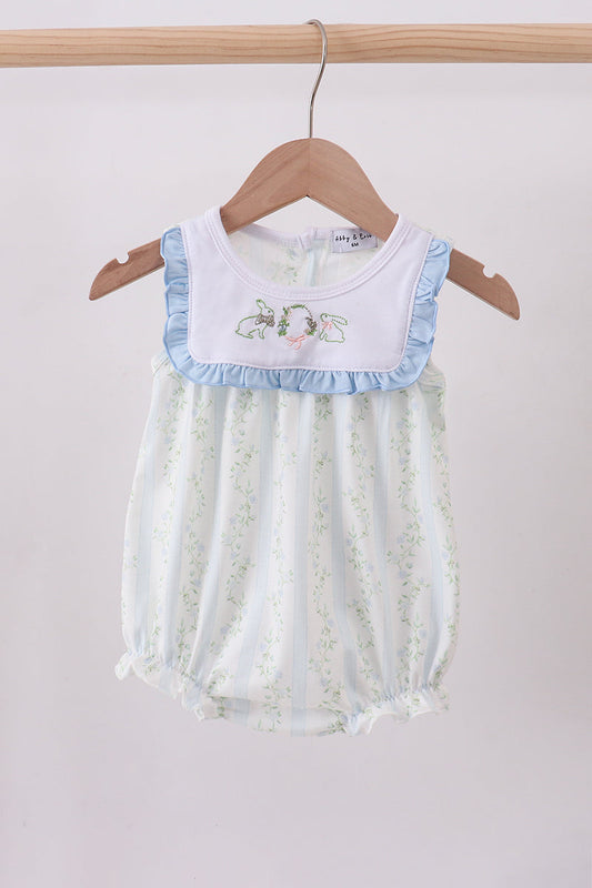 Floral bunny embroidery ruffle baby bubble