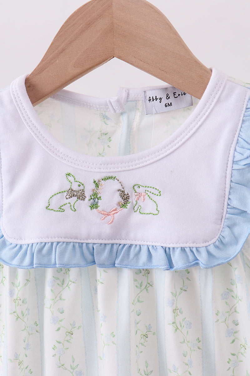 Floral bunny embroidery ruffle baby bubble