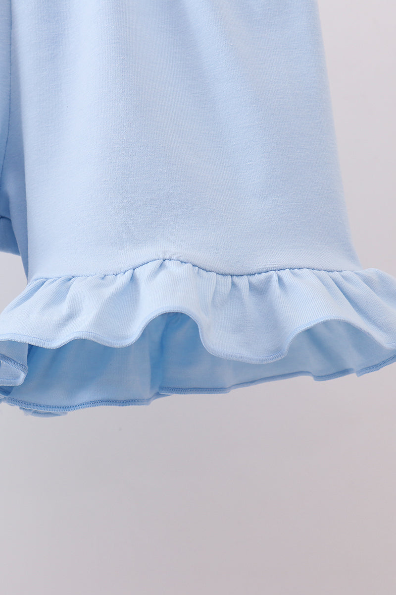 Floral bunny embroidery ruffle shorts set