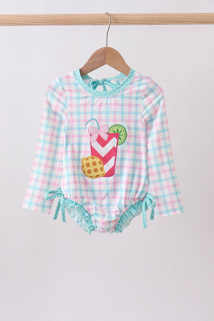 Green Plaid Lemonade Appliqué Rashguard for Girls