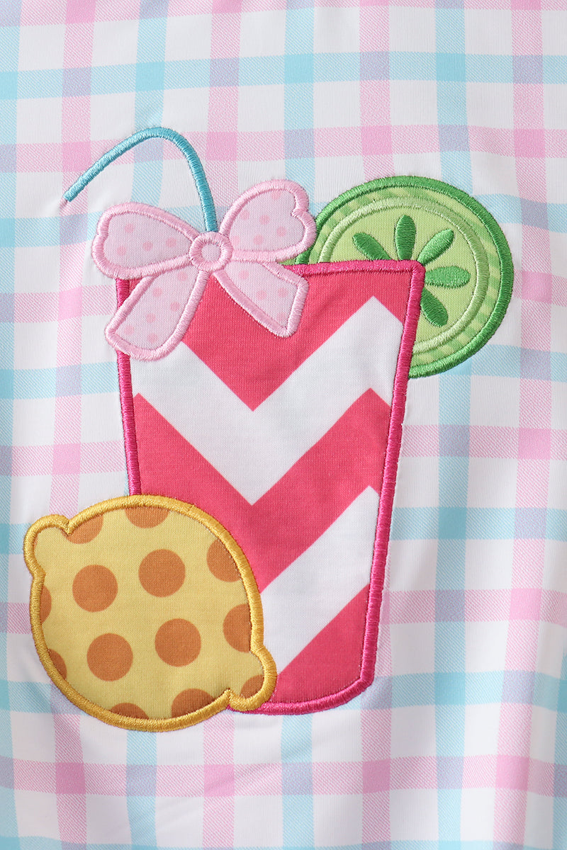 Green Plaid Lemonade Appliqué Rashguard for Girls