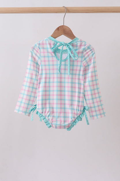 Green Plaid Lemonade Appliqué Rashguard for Girls