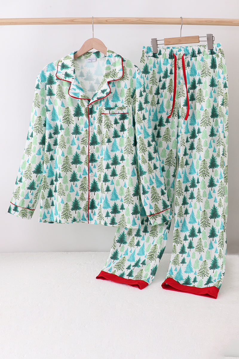 Conjunto de pijama y pantalón para papá con estampado de árbol de Navidad verde