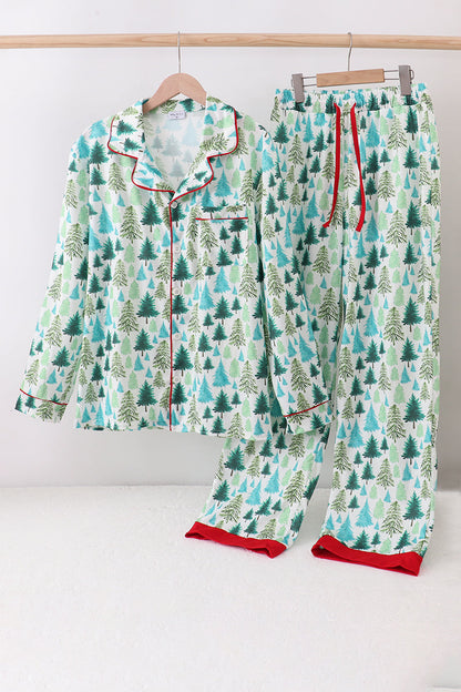 Conjunto de pijama y pantalón para papá con estampado de árbol de Navidad verde