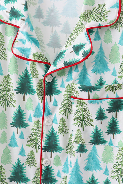 Conjunto de pijama y pantalón para papá con estampado de árbol de Navidad verde