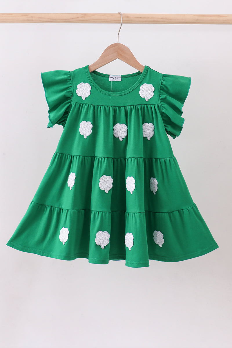 Green clover sequin ruffle girl's dress