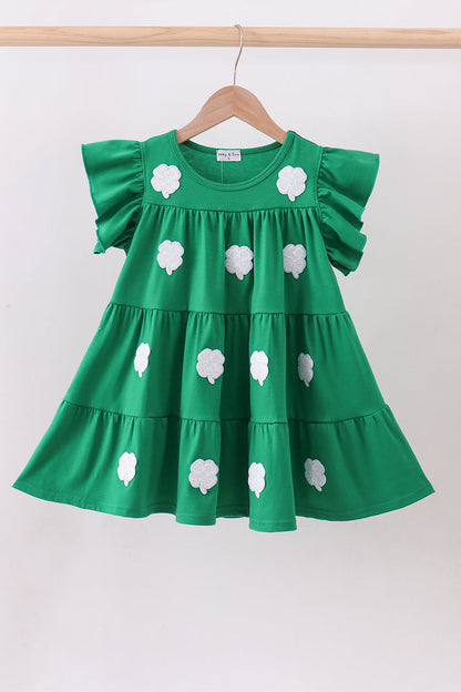 Green clover sequin ruffle girl's dress