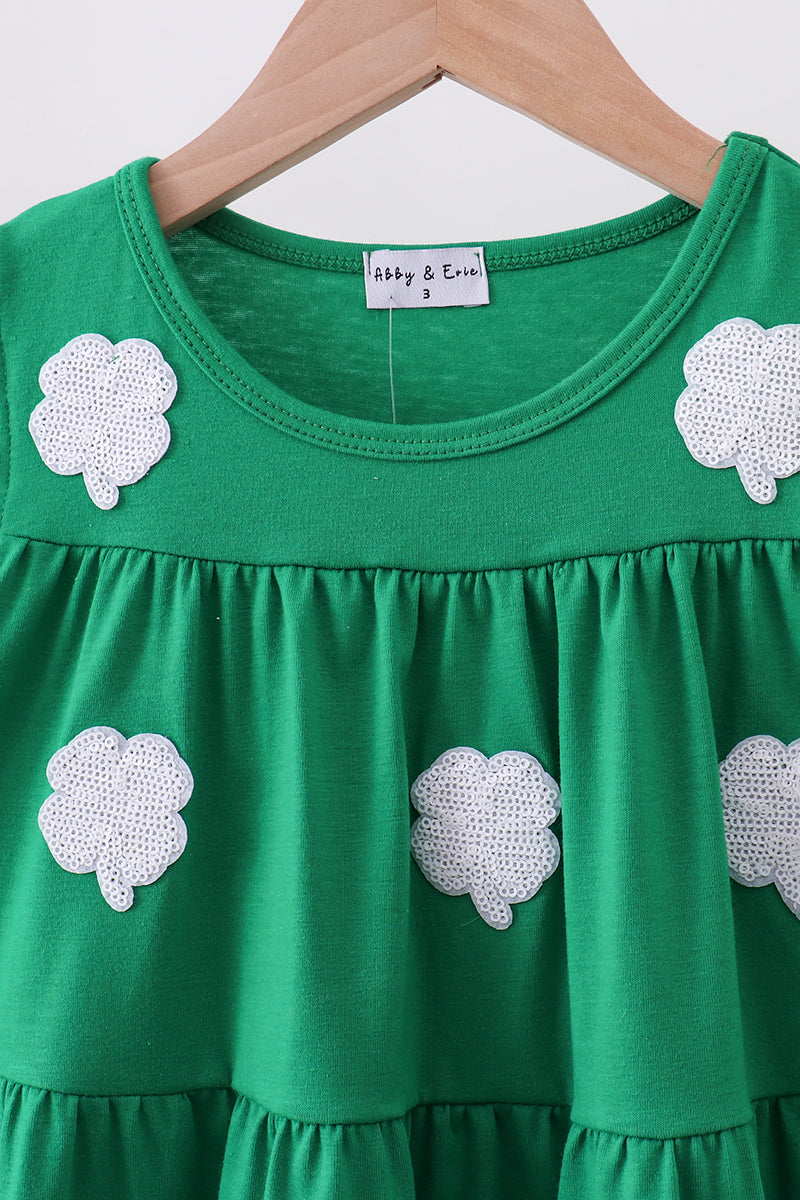 Green clover sequin ruffle girl's dress