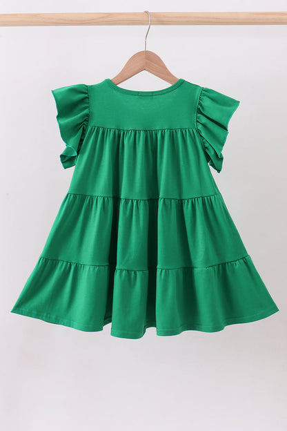 Green clover sequin ruffle girl's dress
