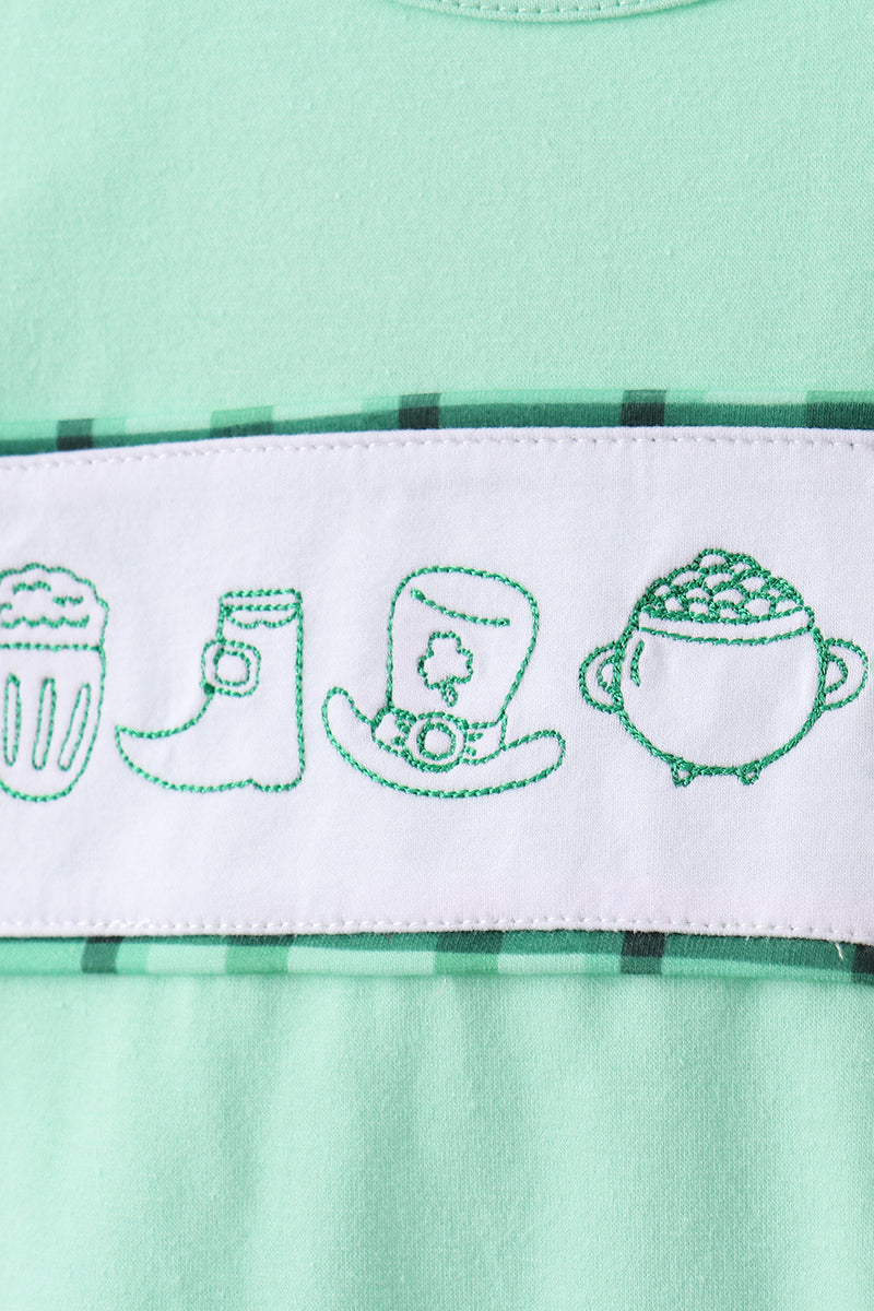 Green plaid parade embroidery ruffle girl pants set