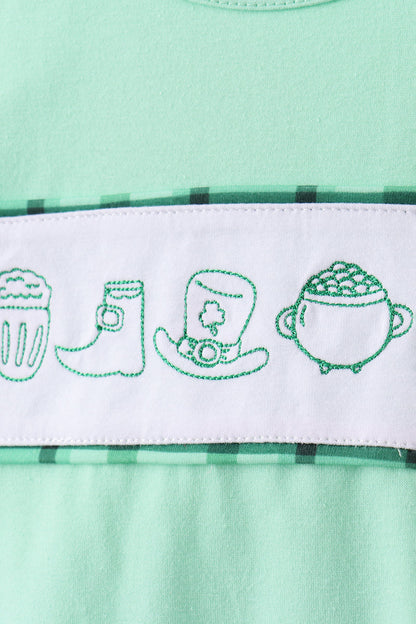 Green plaid parade embroidery ruffle girl pants set