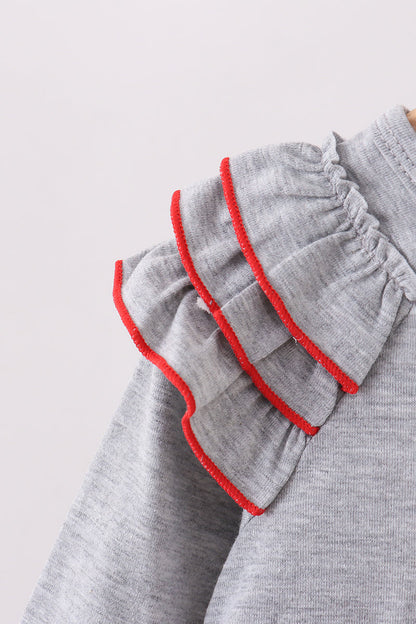 Grey reindeer applique ruffle romper