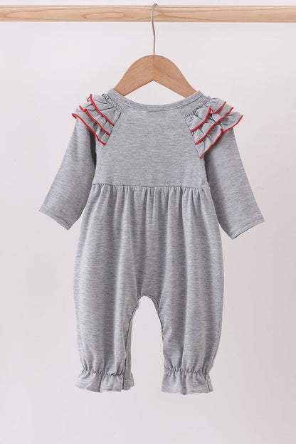 Grey reindeer applique ruffle romper