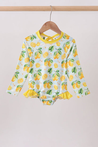 Lemon Print Ruffle Rashguard for Girls