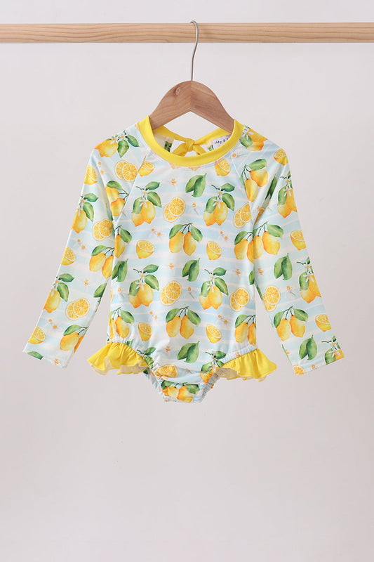 Lemon Print Ruffle Rashguard for Girls