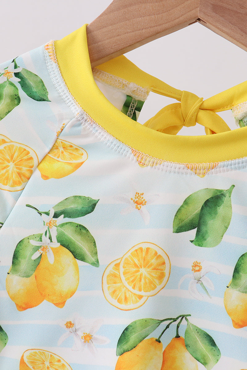 Lemon Print Ruffle Rashguard for Girls
