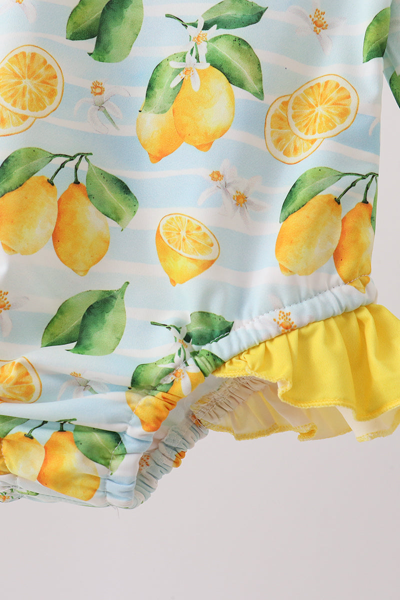 Lemon Print Ruffle Rashguard for Girls