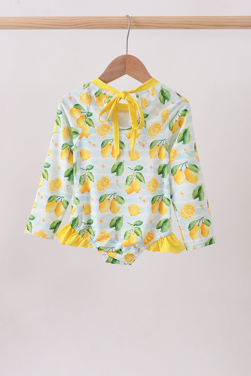 Lemon Print Ruffle Rashguard for Girls